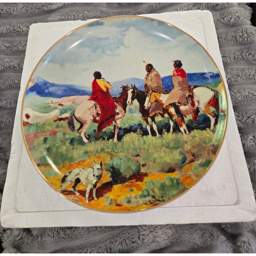 BNSF Railway Along the Old Trail Collector Plate Laverne Nelson Black23K GoldNIB